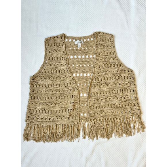 DressBarn Crochet Vest Fringe Sleeveless Boho Festival Cover Up Size 18/20 - Picture 1 of 6